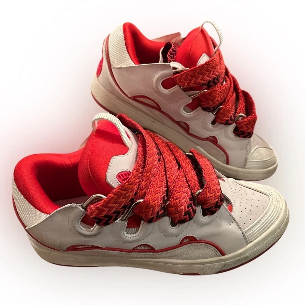 Red Lanvin Curb Panelled Sneakers Sz45 11-12 Men Fit 9-10 Women SSENSE Exclusive